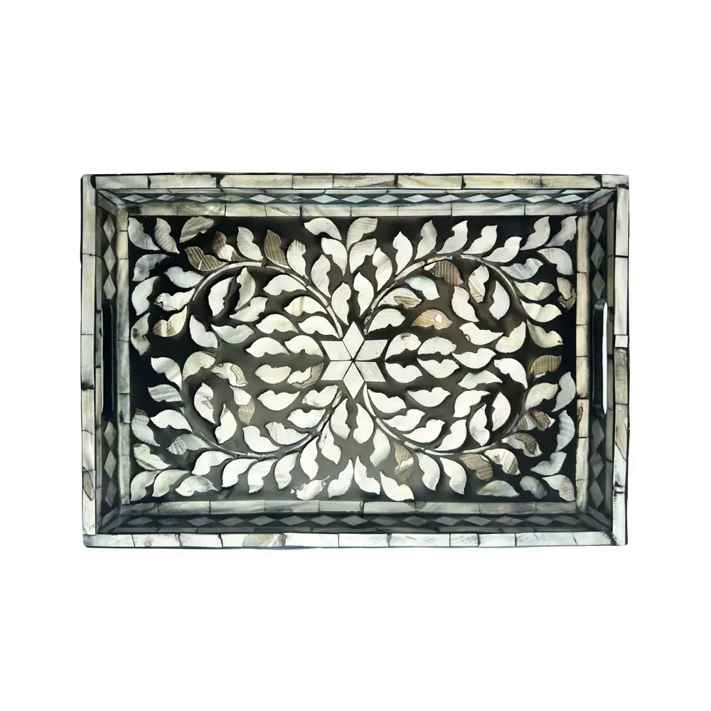 Abahna Inlaid Mother Of Pearl Floral Tray